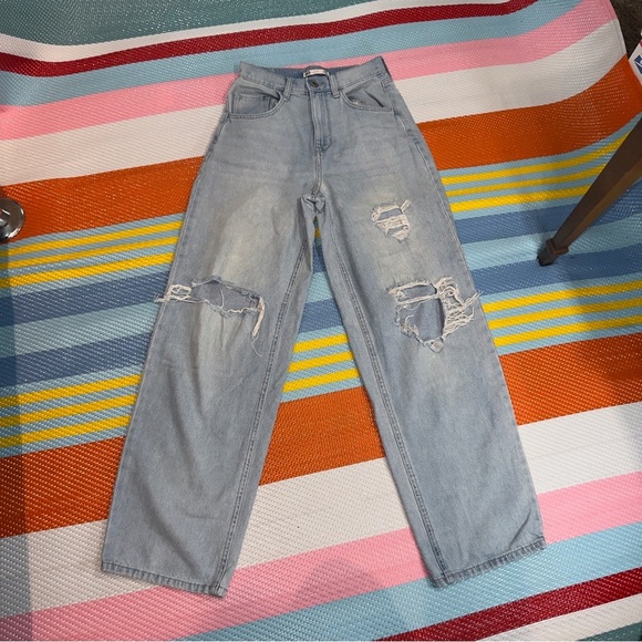 SO Light Blue Distressed Wide Leg Baggy Denim Jeans Women’s Size 26 - Picture 1 of 3